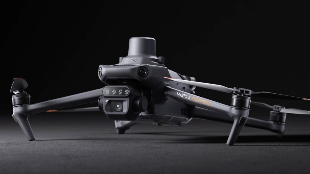 Graphic depicting a multispectral Mavic 3 drone, showcasing its advanced sensors and cameras designed for detailed aerial imaging across multiple spectra.